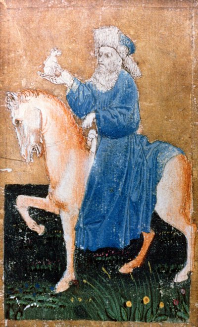 A Mounted Man Holding a Small Dog, One of a Set of Playing Cards Depicting Scenes of Courtly Hawking, Upper Rhine Area, c.1440-45 by Konrad Witz